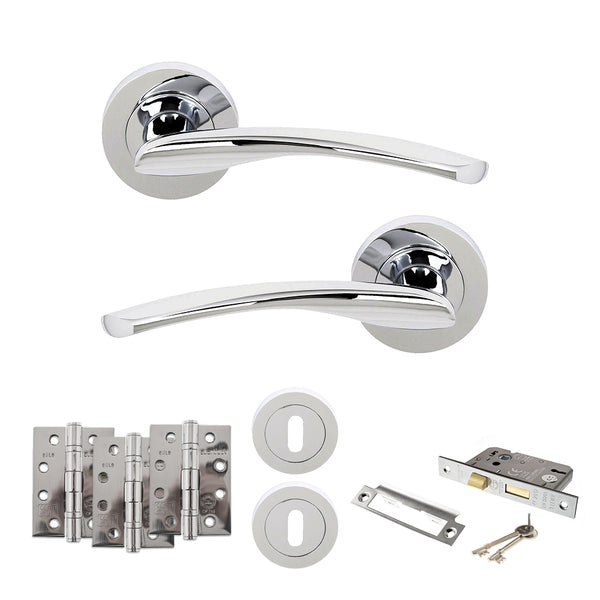 Status Arizona Door Handle Pack (3 Lever Lock Set - 2.5" CE Sashlock, 4" Fire Rated Hinges x3) by Atlantic Hardware