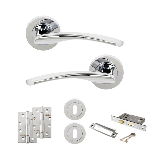 Status Arizona Door Handle Pack (3 Lever Lock Set - 3" CE Sashlock, 4" Slim Knuckle Hinges x2) by Atlantic Hardware