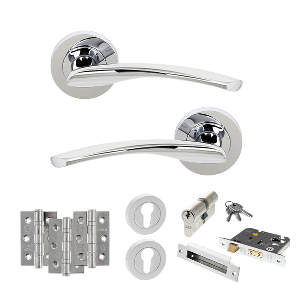 Status Arizona Door Handle Pack (Euro Lock Set - 2.5" CE Sashlock, 3" Fire Rated Hinges x3) by Atlantic Hardware