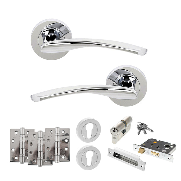 Status Arizona Door Handle Pack (Euro Lock Set - 3" CE Sashlock, 4" Fire Rated Hinges x3) by Atlantic Hardware