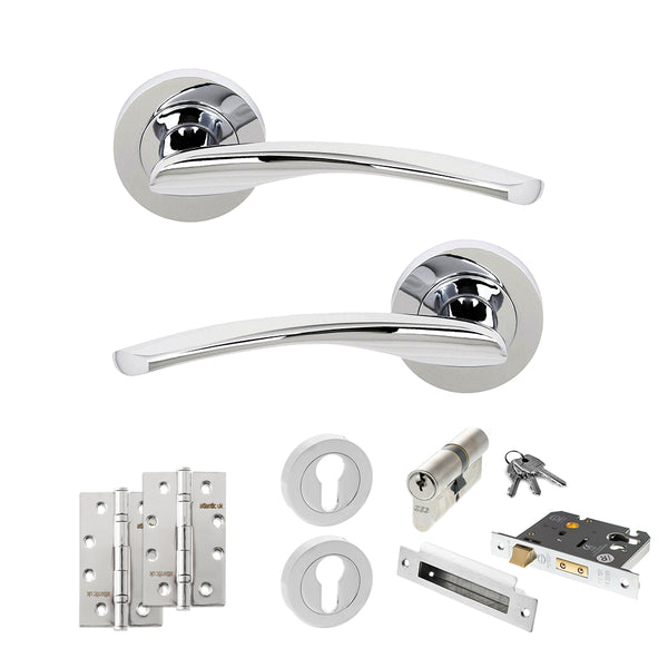 Status Arizona Door Handle Pack (Euro Lock Set - 2.5" CE Sashlock, 4" Slim Knuckle Hinges x2) by Atlantic Hardware