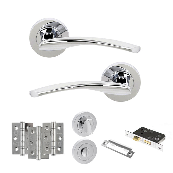 Status Arizona Door Handle Pack (Bathroom Set - 3" CE Bathroom Lock, 3" Fire Rated Hinges x3) by Atlantic Hardware