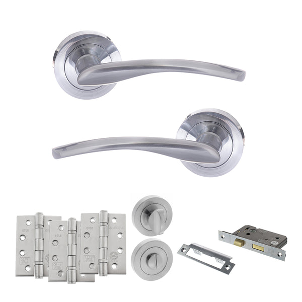Status Arizona Door Handle Pack (Bathroom Set - 3" CE Bathroom Lock, 4" Fire Rated Hinges x3) by Atlantic Hardware