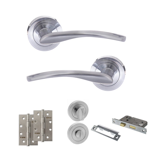 Status Arizona Door Handle Pack (Bathroom Set - 2.5" CE Bathroom Lock, 4" Slim Knuckle Hinges x2) by Atlantic Hardware