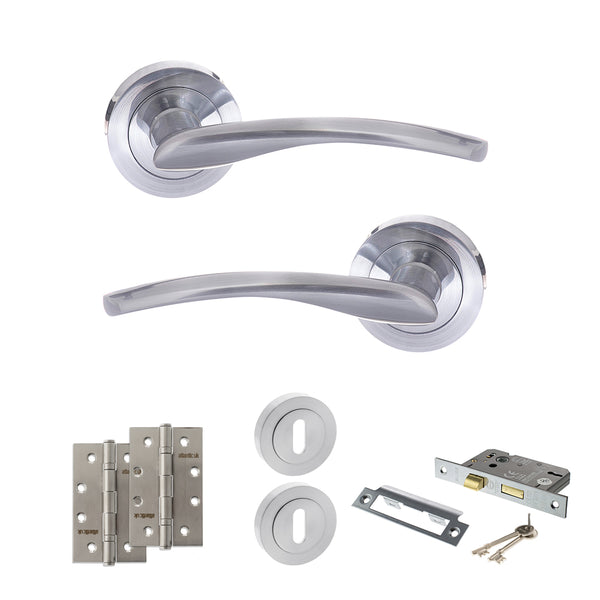 Status Arizona Door Handle Pack (3 Lever Lock Set - 2.5" CE Sashlock, 4" Slim Knuckle Hinges x2) by Atlantic Hardware
