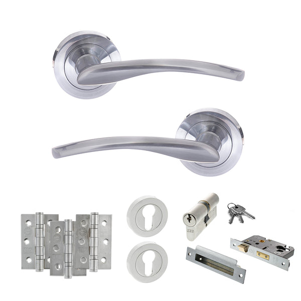 Status Arizona Door Handle Pack (Euro Lock Set - 3" CE Sashlock, 3" Fire Rated Hinges x3) by Atlantic Hardware