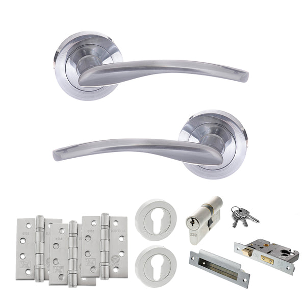 Status Arizona Door Handle Pack (Euro Lock Set - 2.5" CE Sashlock, 4" Fire Rated Hinges x3) by Atlantic Hardware