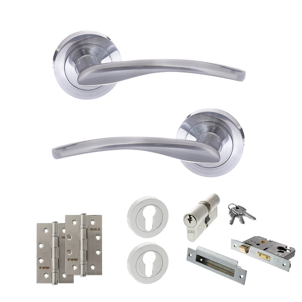 Status Arizona Door Handle Pack (Euro Lock Set - 2.5" CE Sashlock, 4" Slim Knuckle Hinges x2) by Atlantic Hardware