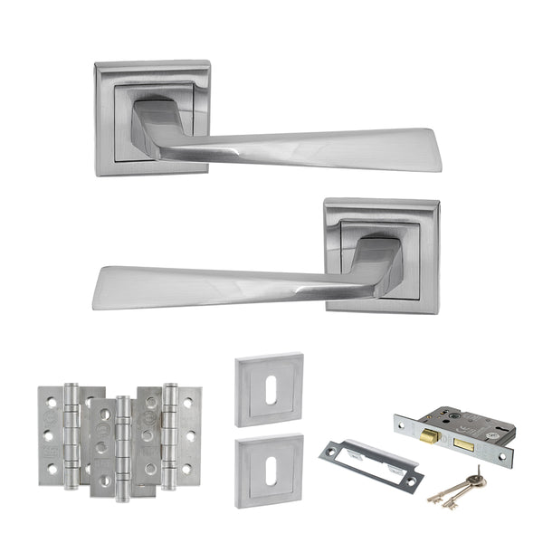 Status California Door Handle Pack (3 Lever Lock Set - 2.5" CE Sashlock, 3" Fire Rated Hinges x3) by Atlantic Hardware