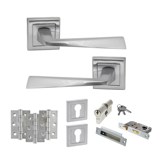 Status California Door Handle Pack (Euro Lock Set - 2.5" CE Sashlock, 3" Fire Rated Hinges x3) by Atlantic Hardware