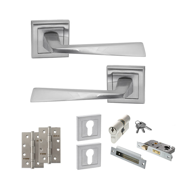 Status California Door Handle Pack (Euro Lock Set - 3" CE Sashlock, 4" Slim Knuckle Hinges x2) by Atlantic Hardware