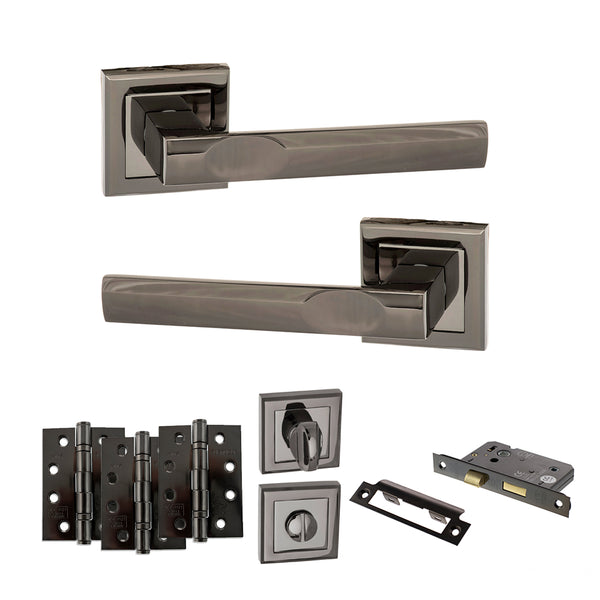 Status Kansas Door Handle Pack (Bathroom Set - 3" CE Bathroom Lock, 4" Fire Rated Hinges x3) by Atlantic Hardware