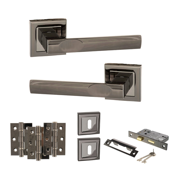 Status Kansas Door Handle Pack (3 Lever Lock Set - 3" CE Sashlock, 3" Fire Rated Hinges x3) by Atlantic Hardware