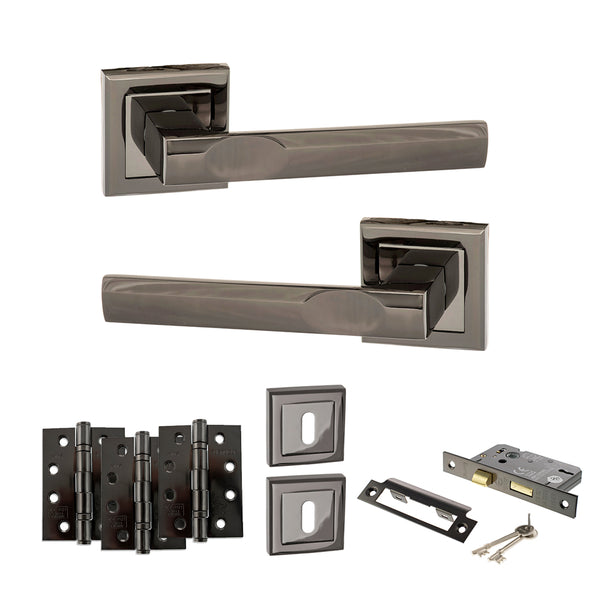 Status Kansas Door Handle Pack (3 Lever Lock Set - 3" CE Sashlock, 4" Fire Rated Hinges x3) by Atlantic Hardware