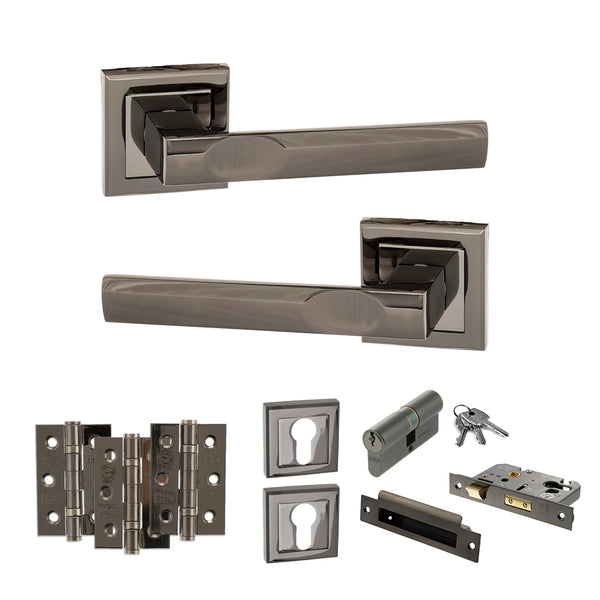 Status Kansas Door Handle Pack (Euro Lock Set - 2.5" CE Sashlock, 3" Fire Rated Hinges x3) by Atlantic Hardware