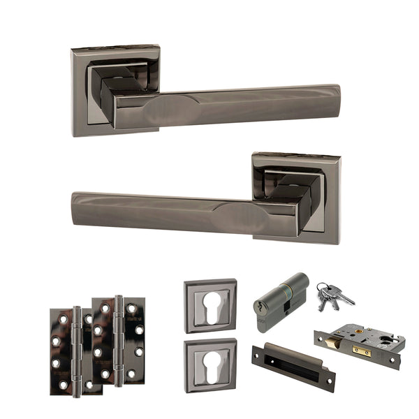 Status Kansas Door Handle Pack (Euro Lock Set - 3" CE Sashlock, 4" Slim Knuckle Hinges x2) by Atlantic Hardware