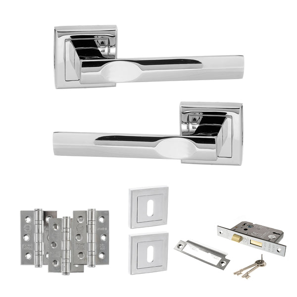 Status Kansas Door Handle Pack (3 Lever Lock Set - 2.5" CE Sashlock, 3" Fire Rated Hinges x3) by Atlantic Hardware