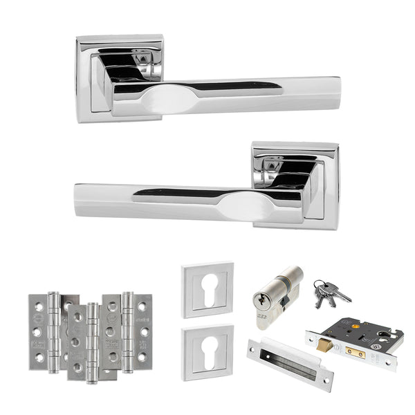 Status Kansas Door Handle Pack (Euro Lock Set - 3" CE Sashlock, 3" Fire Rated Hinges x3) by Atlantic Hardware