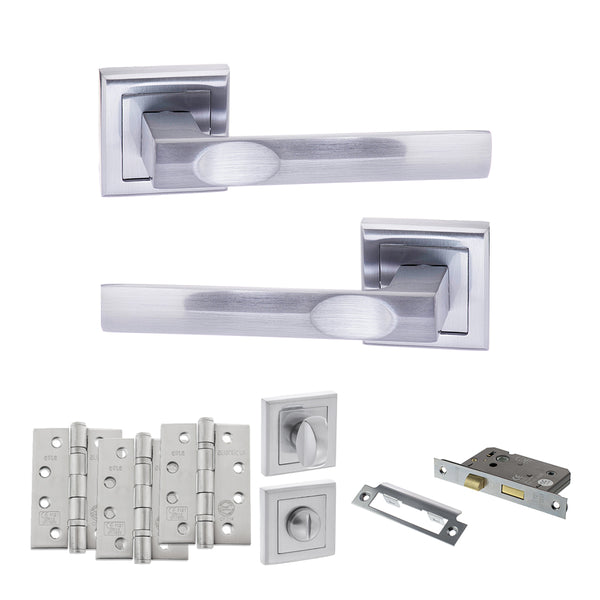 Status Kansas Door Handle Pack (Bathroom Set - 3" CE Bathroom Lock, 4" Fire Rated Hinges x3) by Atlantic Hardware