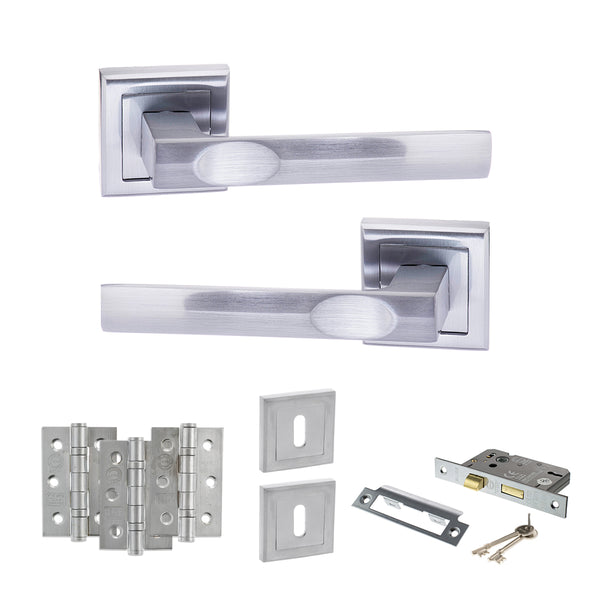 Status Kansas Door Handle Pack (3 Lever Lock Set - 2.5" CE Sashlock, 3" Fire Rated Hinges x3) by Atlantic Hardware