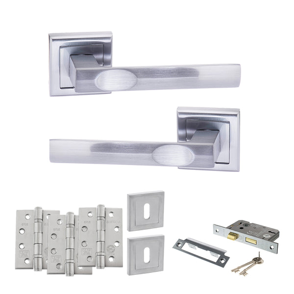 Status Kansas Door Handle Pack (3 Lever Lock Set - 3" CE Sashlock, 4" Fire Rated Hinges x3) by Atlantic Hardware