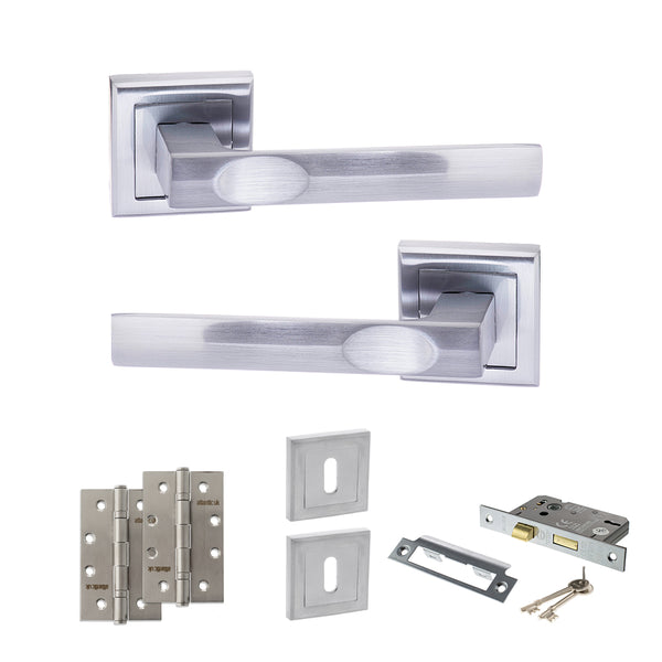 Status Kansas Door Handle Pack (3 Lever Lock Set - 2.5" CE Sashlock, 4" Slim Knuckle Hinges x2) by Atlantic Hardware
