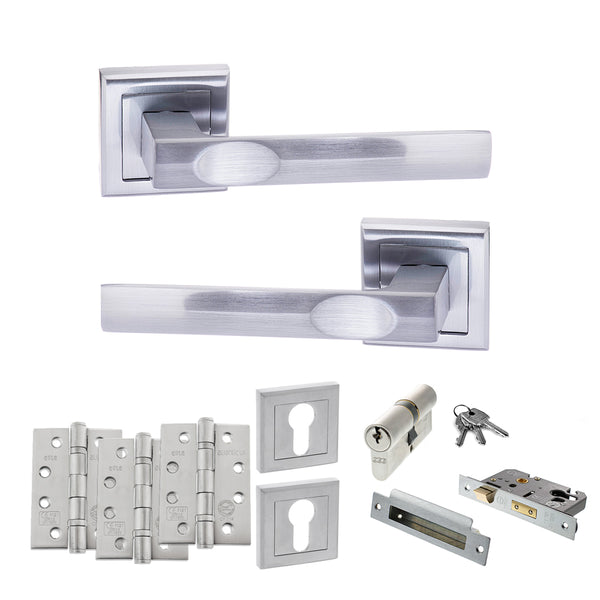 Status Kansas Door Handle Pack (Euro Lock Set - 2.5" CE Sashlock, 4" Fire Rated Hinges x3) by Atlantic Hardware