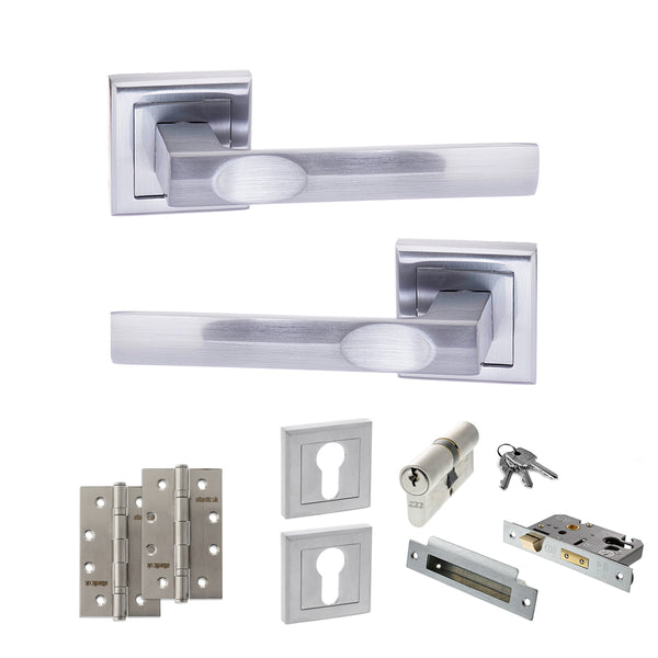 Status Kansas Door Handle Pack (Euro Lock Set - 3" CE Sashlock, 4" Slim Knuckle Hinges x2) by Atlantic Hardware