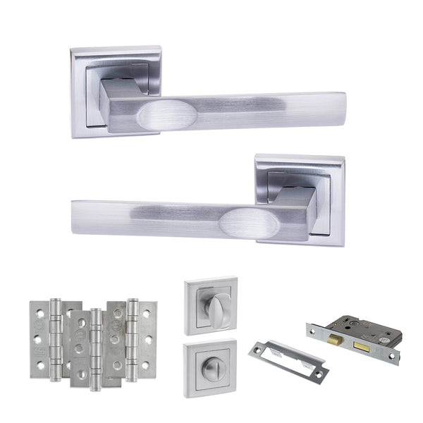 Status Kansas Door Handle Pack (Bathroom Set - 3" CE Bathroom Lock, 3" Fire Rated Hinges x3) by Atlantic Hardware