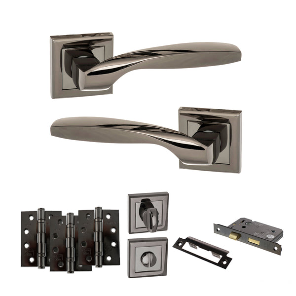 Status Oklahoma Door Handle Pack (Bathroom Set - 3" CE Bathroom Lock, 4" Fire Rated Hinges x3) by Atlantic Hardware