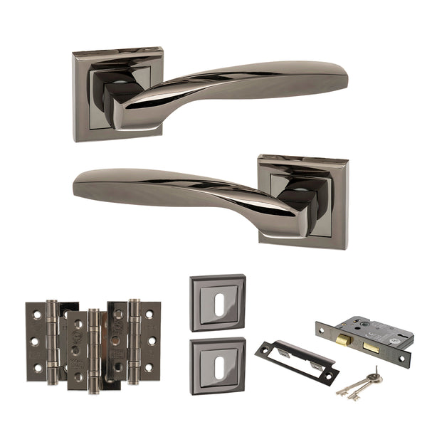 Status Oklahoma Door Handle Pack (3 Lever Lock Set - 3" CE Sashlock, 3" Fire Rated Hinges x3) by Atlantic Hardware