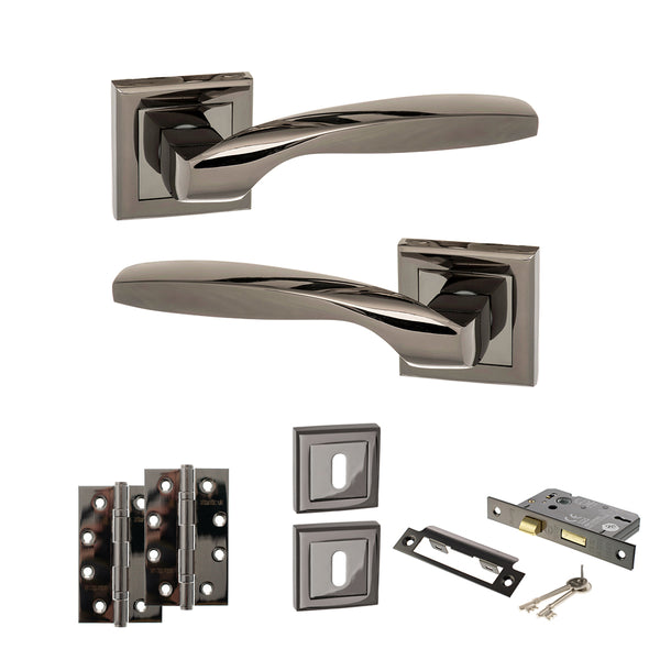 Status Oklahoma Door Handle Pack (3 Lever Lock Set - 2.5" CE Sashlock, 4" Slim Knuckle Hinges x2) by Atlantic Hardware