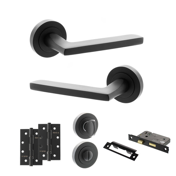 Status Alaska Door Handle Pack (Bathroom Set - 3" CE Bathroom Lock, 4" Slim Knuckle Hinges x2) by Atlantic Hardware