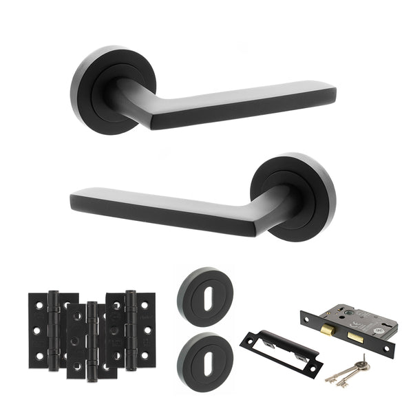 Status Alaska Door Handle Pack (3 Lever Lock Set - 3" CE Sashlock, 3" Fire Rated Hinges x3) by Atlantic Hardware
