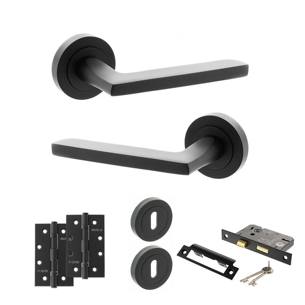 Status Alaska Door Handle Pack (3 Lever Lock Set - 2.5" CE Sashlock, 4" Slim Knuckle Hinges x2) by Atlantic Hardware