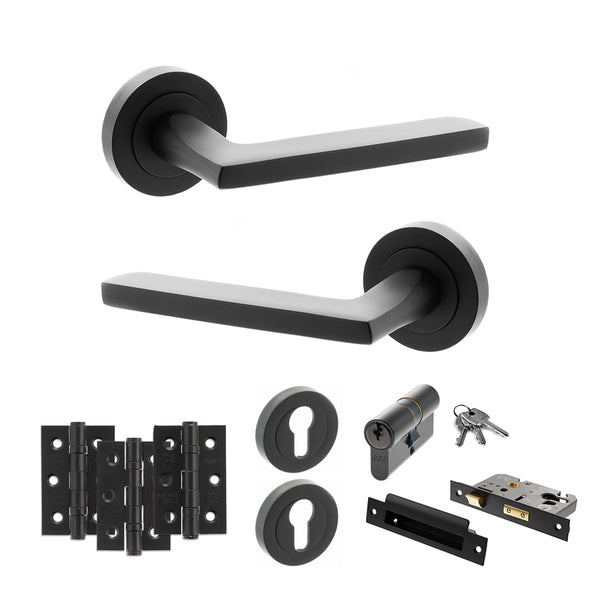 Status Alaska Door Handle Pack (Euro Lock Set - 3" CE Sashlock, 3" Fire Rated Hinges x3) by Atlantic Hardware