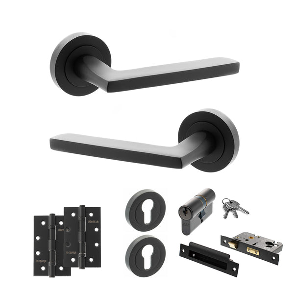 Status Alaska Door Handle Pack (Euro Lock Set - 3" CE Sashlock, 4" Slim Knuckle Hinges x2) by Atlantic Hardware
