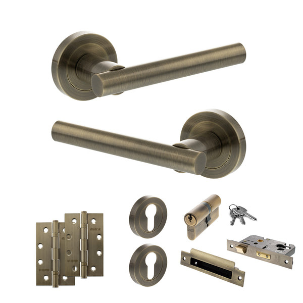 Status Nebraska Door Handle Pack (Euro Lock Set - 3" CE Sashlock, 4" Slim Knuckle Hinges x2) by Atlantic Hardware