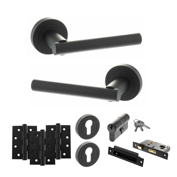 Status Nebraska Door Handle Pack (Euro Lock Set - 2.5" CE Sashlock, 4" Fire Rated Hinges x3) by Atlantic Hardware