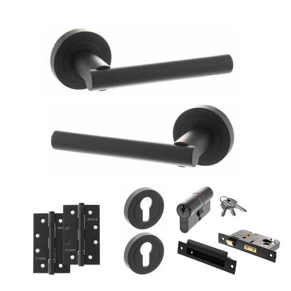 Status Nebraska Door Handle Pack (Euro Lock Set - 3" CE Sashlock, 4" Slim Knuckle Hinges x2) by Atlantic Hardware
