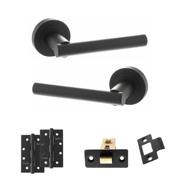 Status Nebraska Door Handle Pack (Latch Set - 3" CE Latch, 4" Slim Knuckle Hinges x2) by Atlantic Hardware