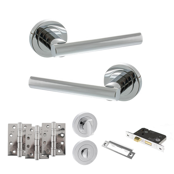 Status Nebraska Door Handle Pack (Bathroom Set - 2.5" CE Bathroom Lock, 4" Fire Rated Hinges x3) by Atlantic Hardware