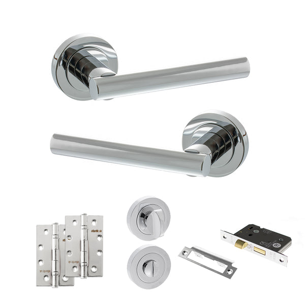 Status Nebraska Door Handle Pack (Bathroom Set - 3" CE Bathroom Lock, 4" Slim Knuckle Hinges x2) by Atlantic Hardware