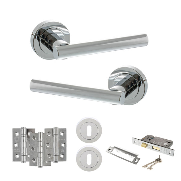 Status Nebraska Door Handle Pack (3 Lever Lock Set - 3" CE Sashlock, 3" Fire Rated Hinges x3) by Atlantic Hardware