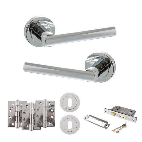 Status Nebraska Door Handle Pack (3 Lever Lock Set - 3" CE Sashlock, 4" Fire Rated Hinges x3) by Atlantic Hardware