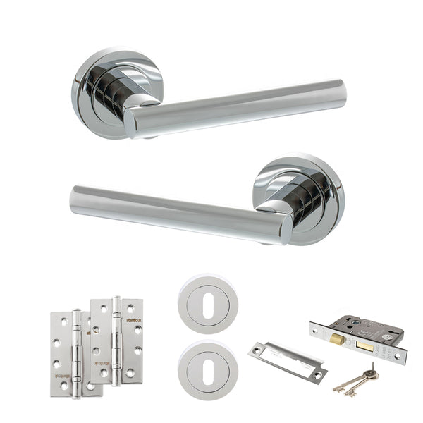 Status Nebraska Door Handle Pack (3 Lever Lock Set - 3" CE Sashlock, 4" Slim Knuckle Hinges x2) by Atlantic Hardware