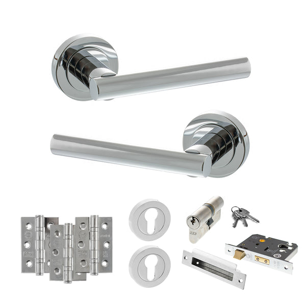 Status Nebraska Door Handle Pack (Euro Lock Set - 2.5" CE Sashlock, 3" Fire Rated Hinges x3) by Atlantic Hardware