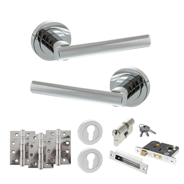 Status Nebraska Door Handle Pack (Euro Lock Set - 2.5" CE Sashlock, 4" Fire Rated Hinges x3) by Atlantic Hardware