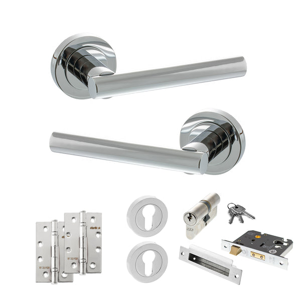 Status Nebraska Door Handle Pack (Euro Lock Set - 3" CE Sashlock, 4" Slim Knuckle Hinges x2) by Atlantic Hardware
