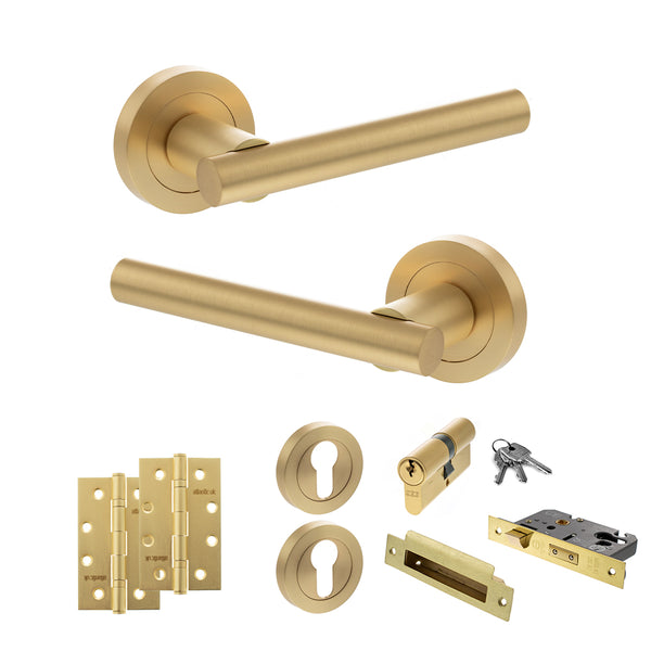Status Nebraska Door Handle Pack (Euro Lock Set - 3" CE Sashlock, 4" Slim Knuckle Hinges x2) by Atlantic Hardware